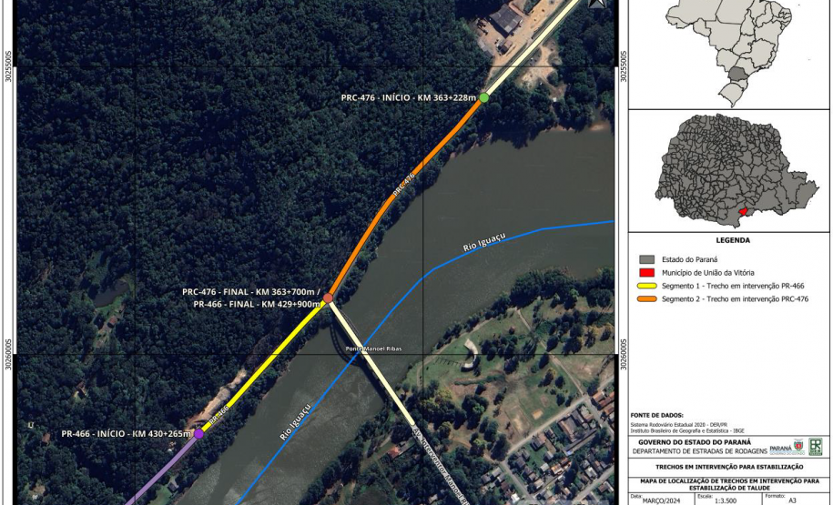 Mapa dos trechos que estão recebendo as obras