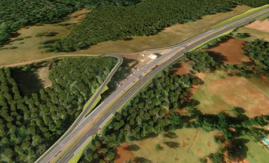 Imagem da maquete digital da obra de duplicação da PRC-466 entre Guarapuava e Palmeirinha