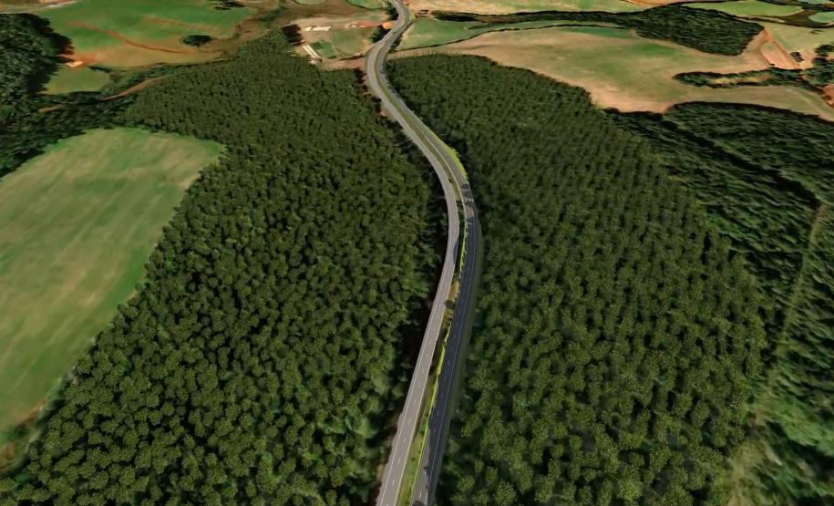 Imagem da maquete digital da obra de duplicação da PRC-466 entre Guarapuava e Palmeirinha