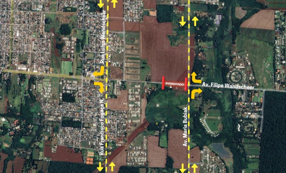 Croqui indicando as rotas alternativas