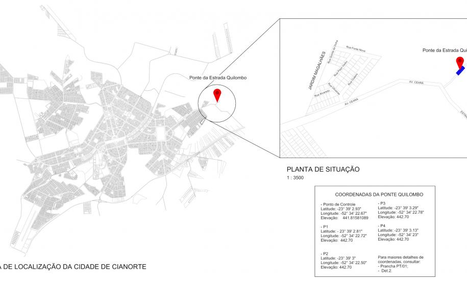 Mapa indicando a localização da ponte no município