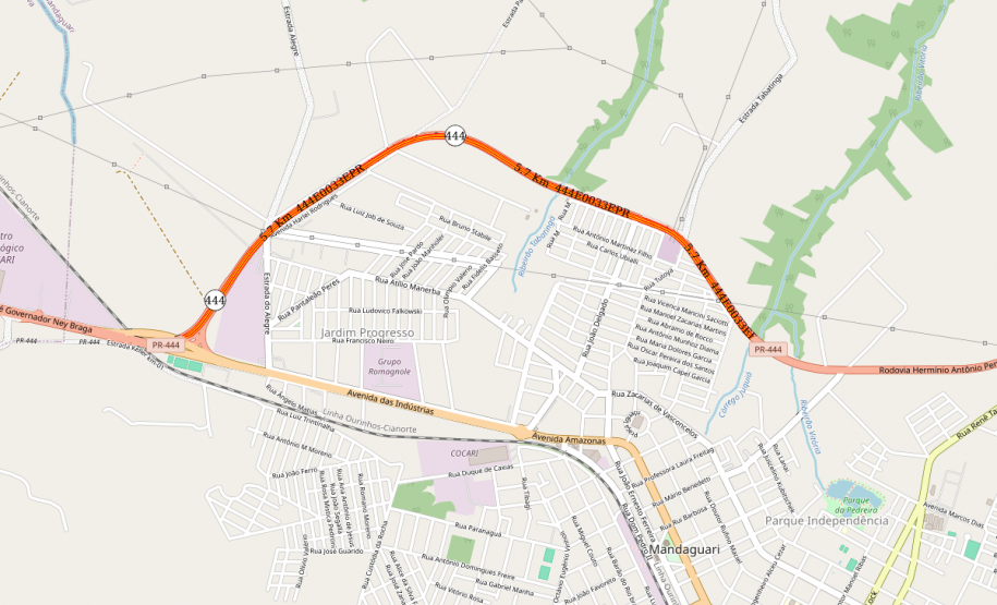 Mapa do trecho em obras