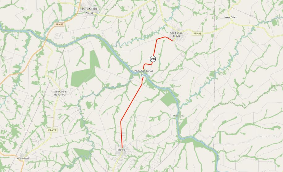 Mapa indicando o trecho onde será construída a ponte