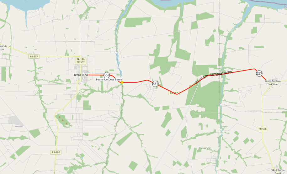 Mapa indicando a localização da ponte Rio Dom Bosco na PR-557
