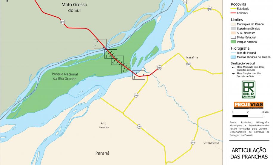 Mapa da instalação dos painéis educativo do Parque Ilha Grande