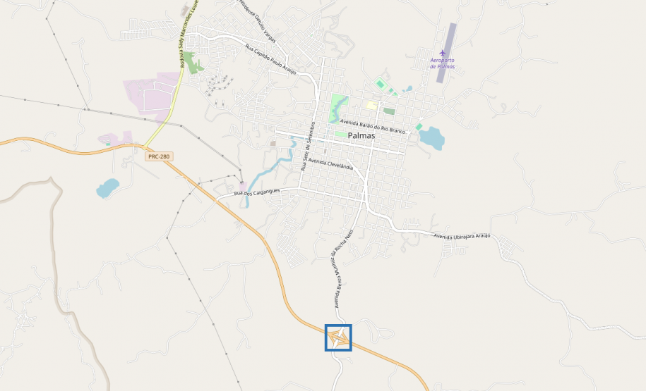 Mapa com localização do Monumento rodoviário em Palmas
