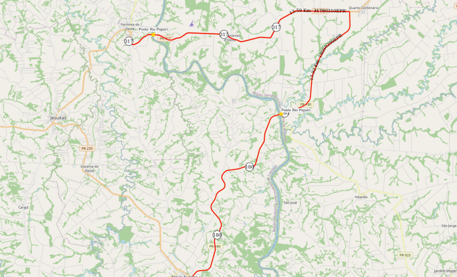 Mapa indicando a localização das duas pontes