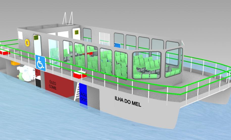 Anteprojeto de catamarã da Ilha do Mel - visão interna