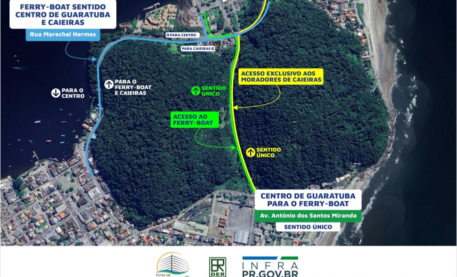 Croqui indicando o desvio novo no acesso ao ferry
