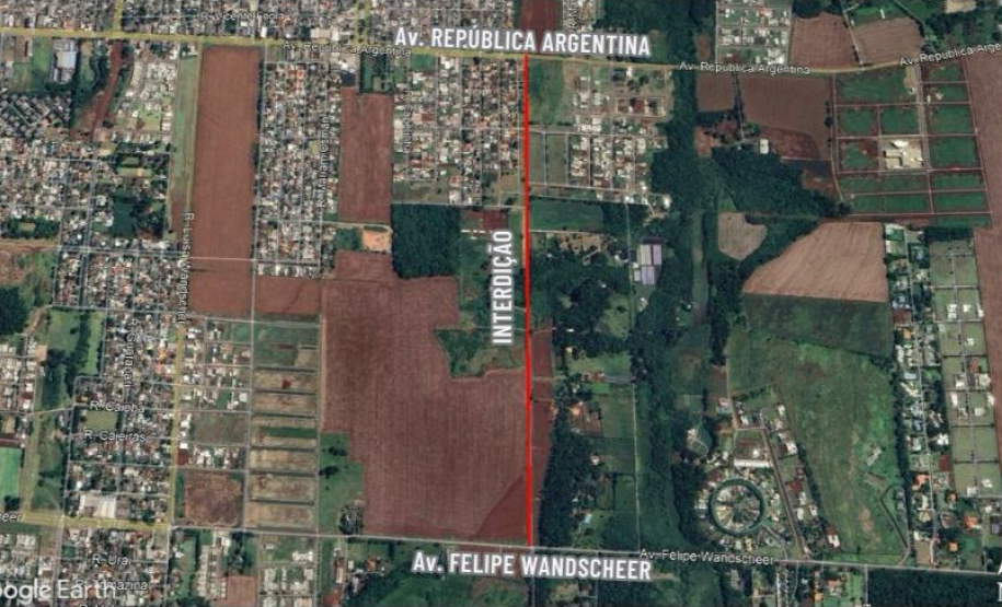 Mapa indicando avenida interditada