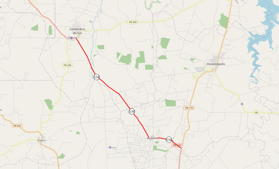 PR-534 entre Miraselva e Centenário do Sul recebendo serviços do Proseg Paraná