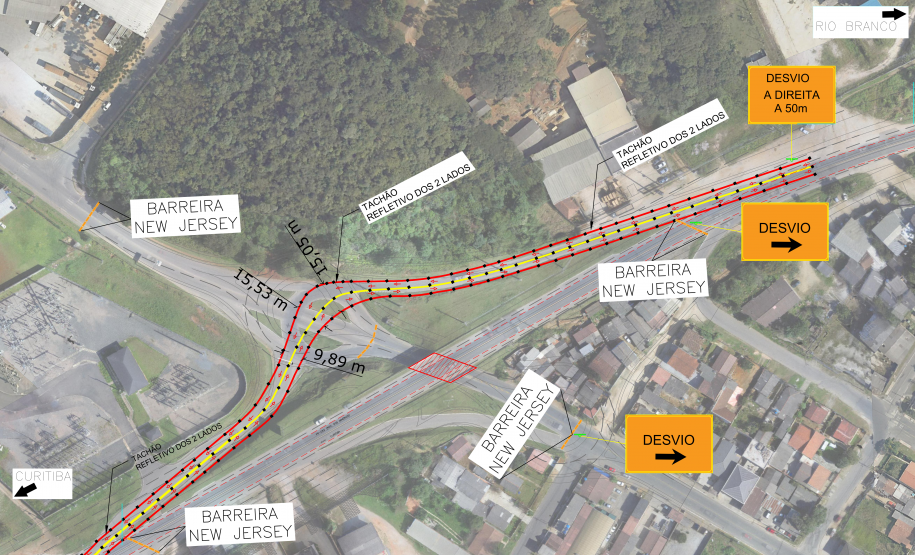 Croqui da interdição e desvio do viaduto da PR-092