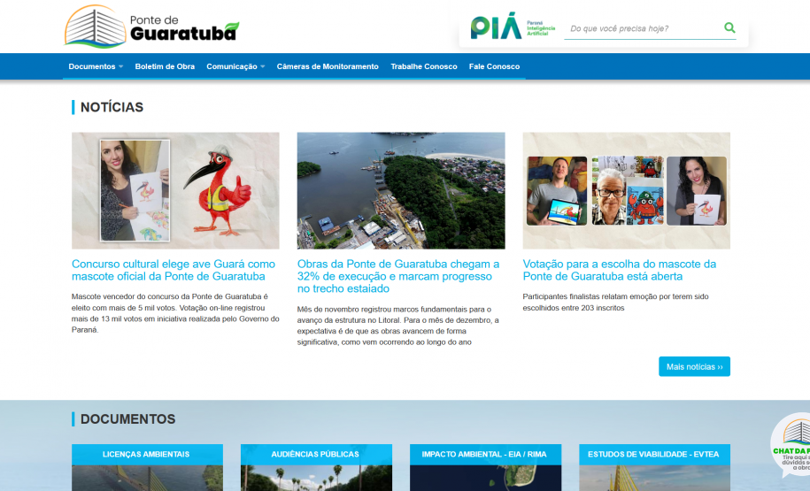 Printscreen do chat da ponte no portal da obra