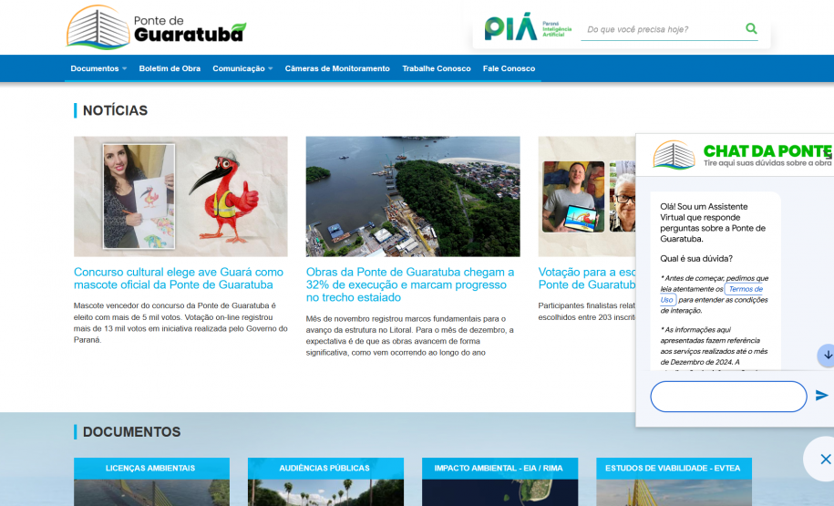 Printscreen do chat da ponte no portal da obra