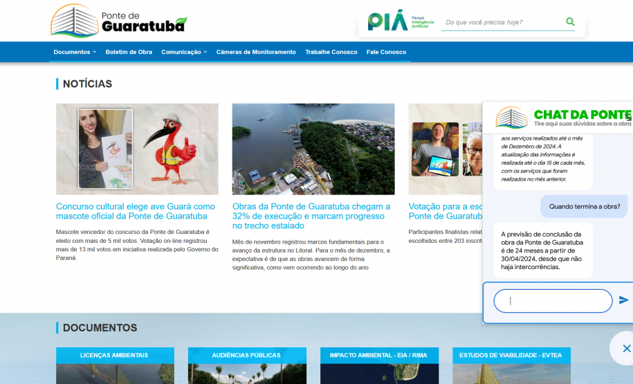 Printscreen do chat da ponte no portal da obra