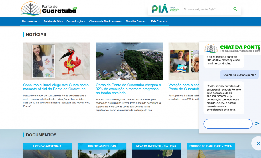 Printscreen do chat da ponte no portal da obra