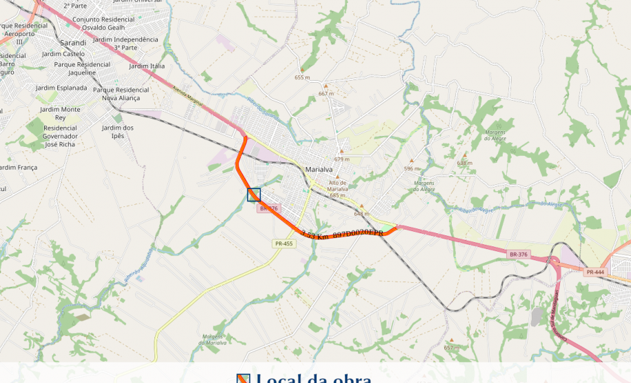 Mapa indicando local da obra no Contorno de Marialva