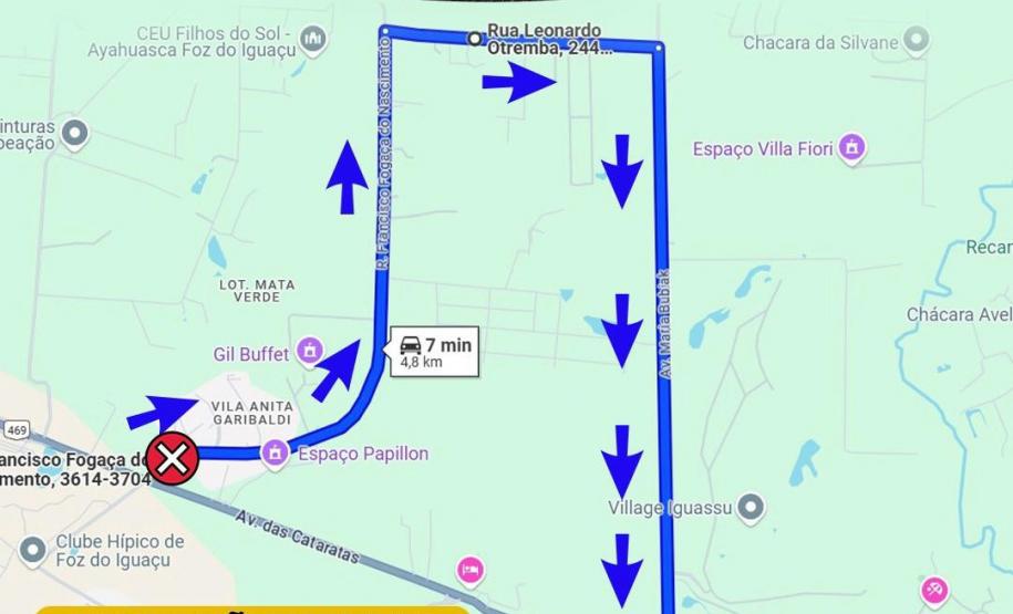 Rota alternativa para moradores