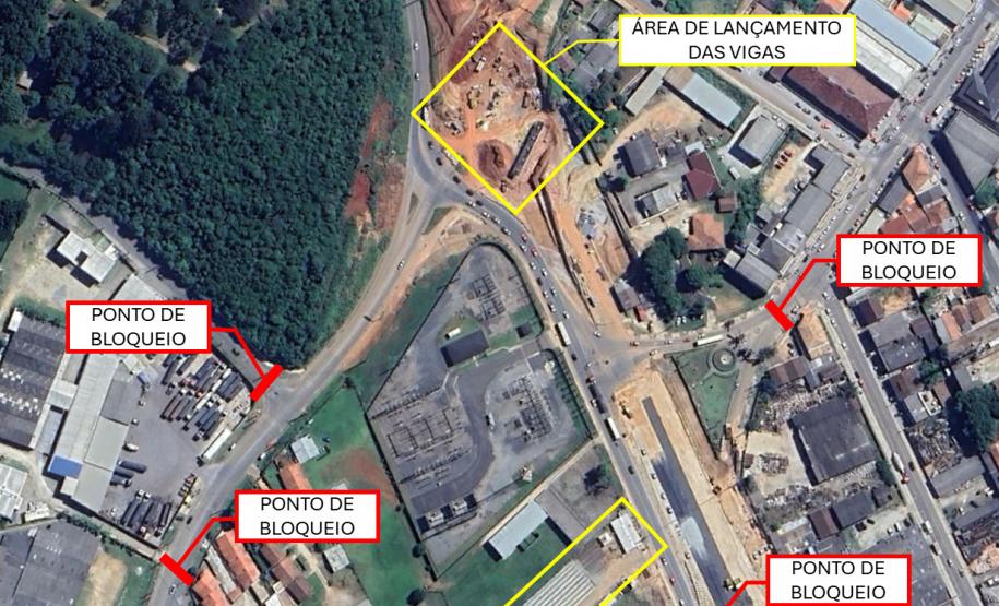 Croqui dos bloqueios, também indicando o pátio e o viaduto