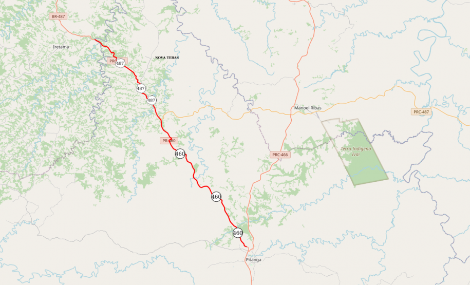 Mapa indicando trecho da PR-460 e PRC-487