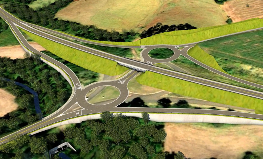 Maquete 3D do viaduto no entroncamento da PR-460 com a PRC-487