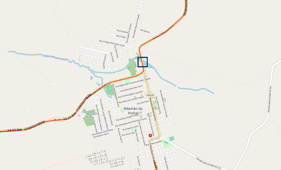 PR-436 em Ribeirão do Pinhal, mapa indicando local do bueiro danificado
