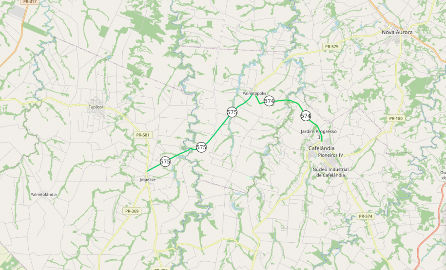 Mapa indicando a PR-574 e PR-575