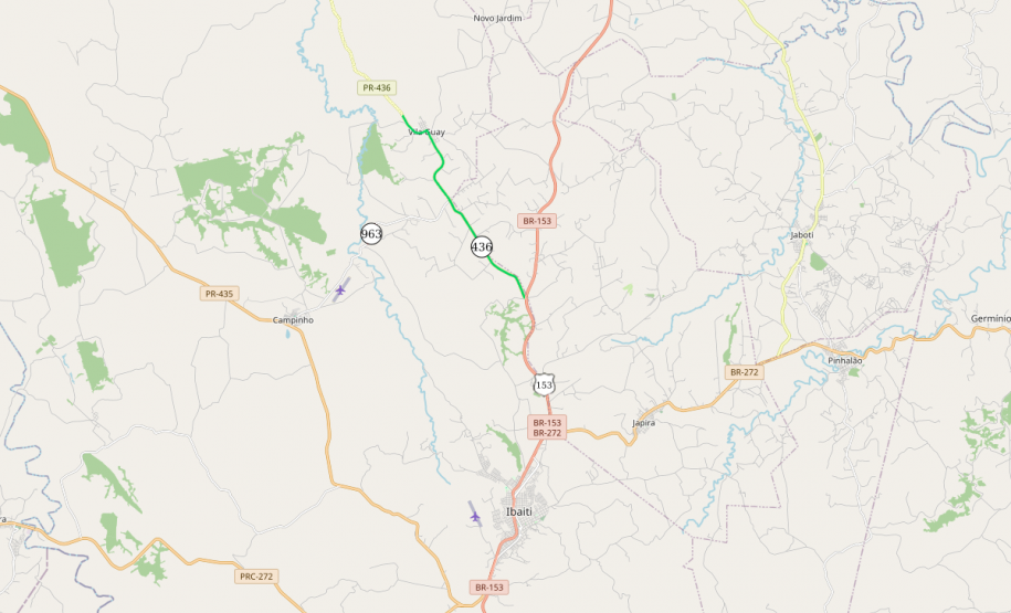 Mapa da PR-436 em Ibaiti, destacando trecho que receberá obras