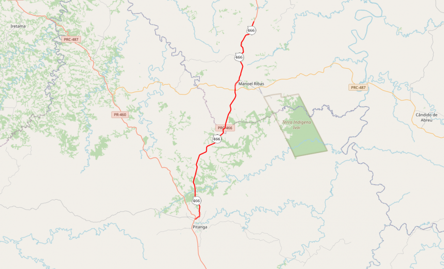 Mapa indicando trecho da PRC-466 entre Manoel Ribas e Pitanga