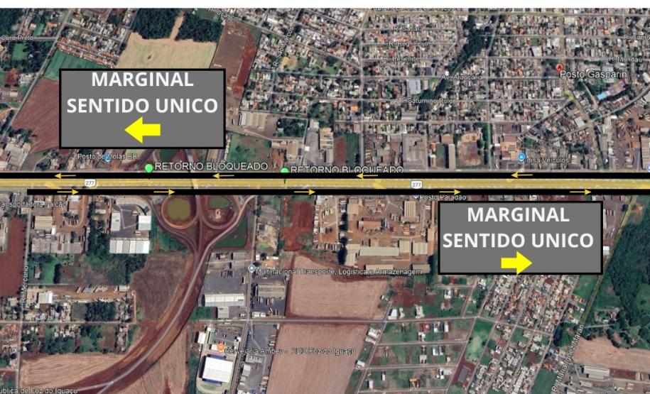 Croqui alteração de tráfego marginais BR-277 no acesso da perimetral leste