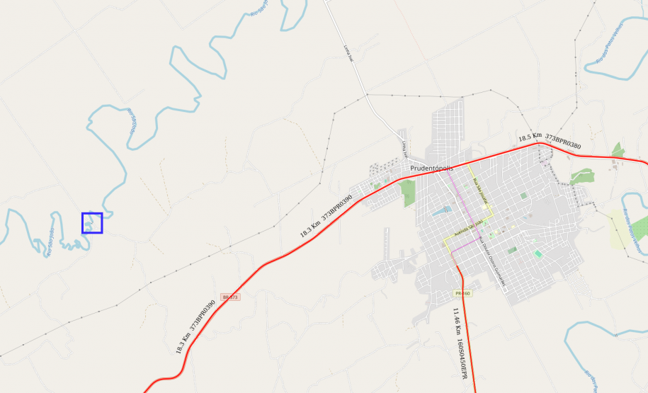 Mapa indicando localização da ponte sobre o Rio São João em Prudentópolis