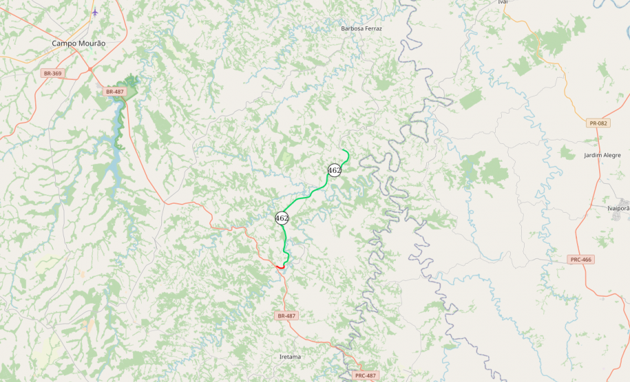 Mapa indicando trecho da PR-462 que será pavimentado