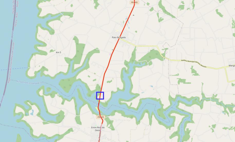 Mapa da PR-495 em Pato Bragado, local do novo trevo