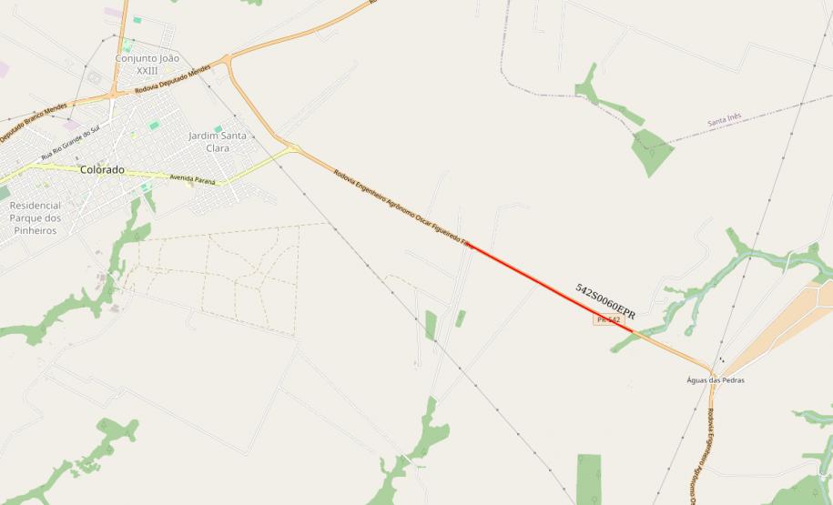 Mapa do trecho da PR-542 em Colorado que será contemplado no projeto
