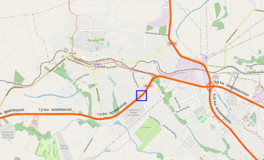 Mapa indicando localização do trevo