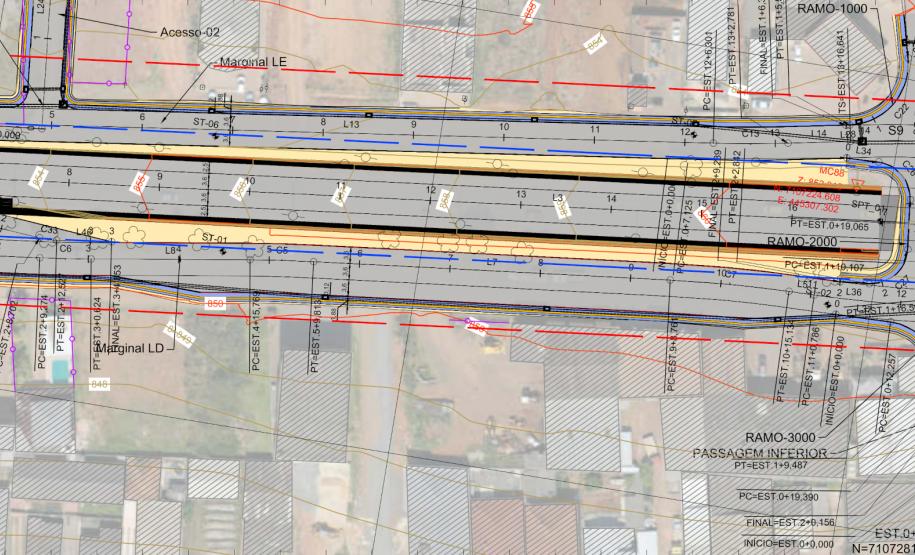 Folha do projeto geométrico da obra - novo viaduto