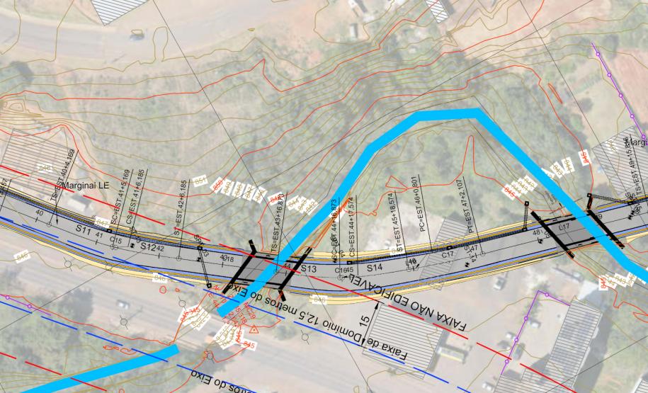 Folha do projeto geométrico da obra - marginal e pontes