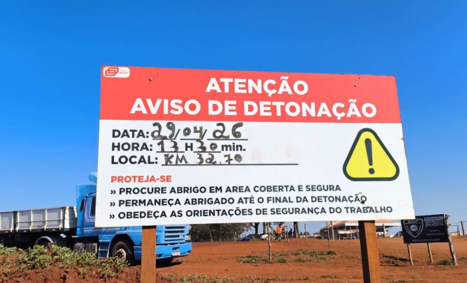 PR-445 entre Lerroville e Irerê, placa de aviso de detonação