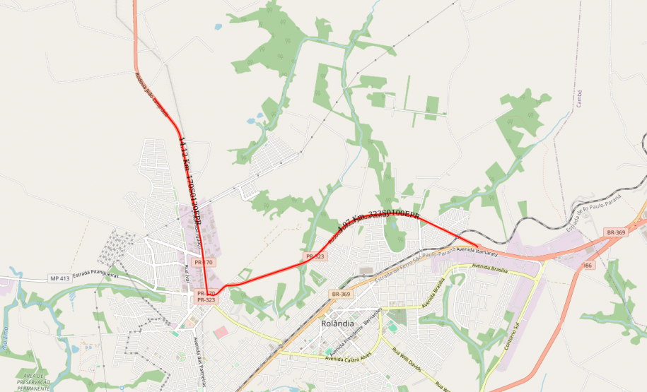 Mapa da PR-323 e PR-170 em Rolândia