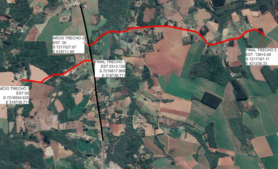 Mapa indicando a Estrada Rio Bonito em Guamiranga