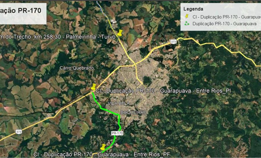 PR-170 em Guarapuava - mapa do trecho de duplicação