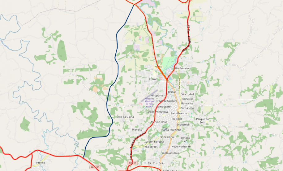 Mapa do lote 2 do Contorno Noroeste de Pato Branco