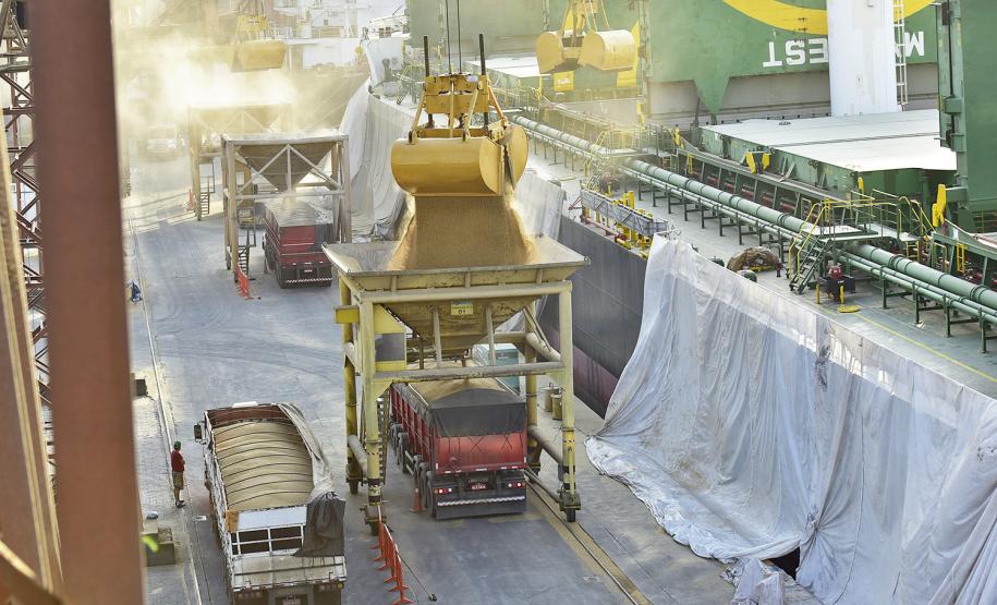 O Corredor de Exportação do Porto de Paranaguá movimentou, neste ano, 20% mais cargas que em janeiro de 2018.  Juntos, os granéis farelo, trigo, soja e milho somaram 1,87 milhão de tonelada exportada. O maior destaque foi na movimentação da soja: 575.570 toneladas do grão exportadas no primeiro mês de 2019.  -  Paranaguá, 11/02/2019  -  Foto: Arquivo APPA