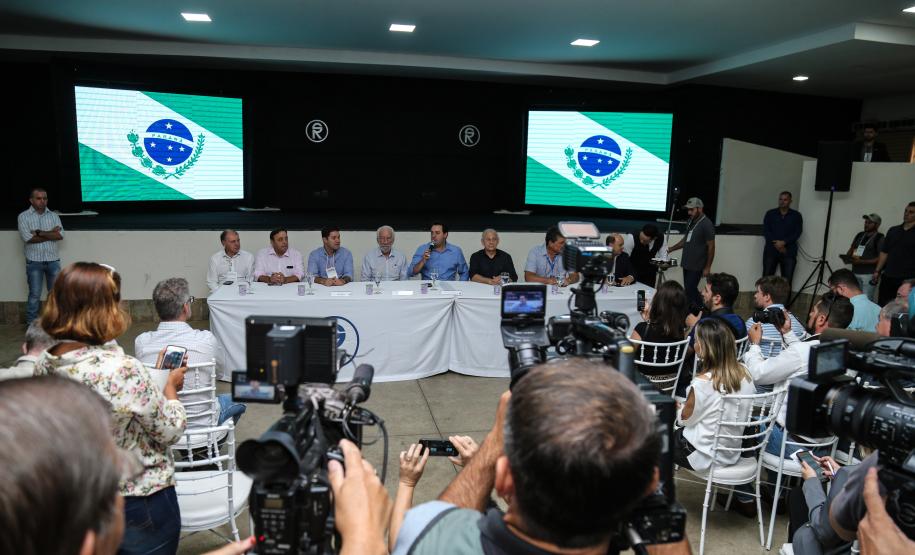 O governador Carlos Massa Ratinho Junior  participa de coletiva na Expolondrina nesta quarta-feira (10).  Londrina, 10/04/2019 -  Foto: Geraldo Bubniak/ANPr