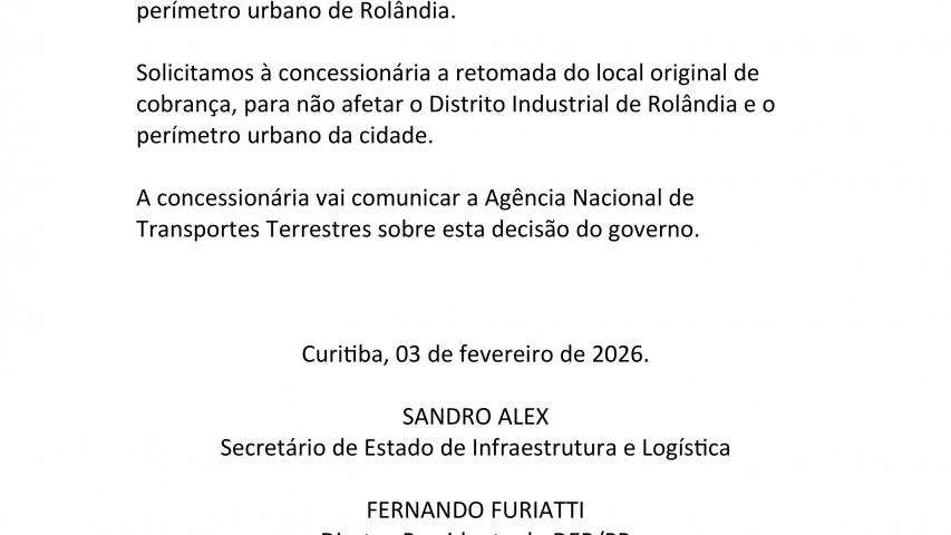 Comunicado oficial sobre concessão em Rolândia